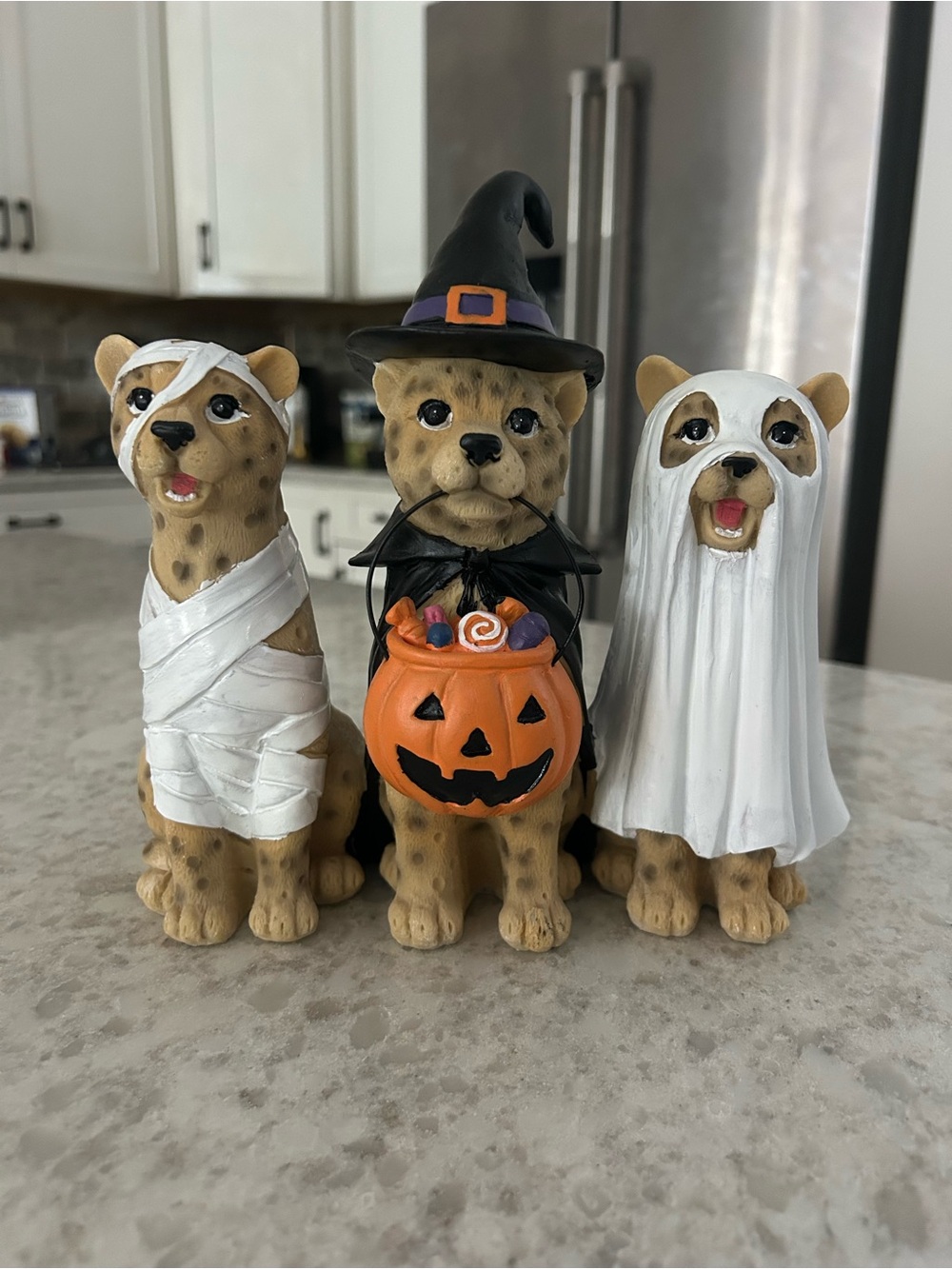 “New” Brown Leopard Trio-Mummy/ Witch/ Ghost